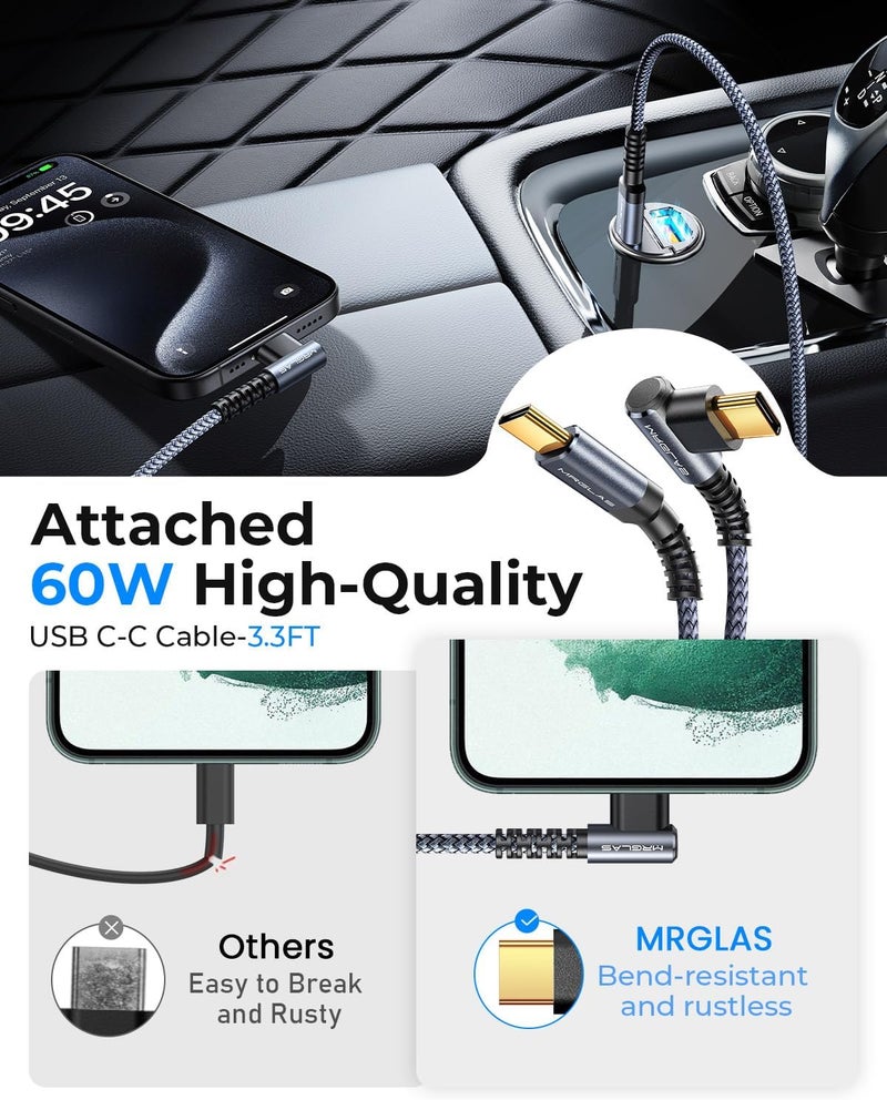 MRGLAS 90W USB C Car Charger Fast Charge, PD45W & QC45W, Flush Fit, Extra 3.3ft Type C Cable, All Metal, Cigarette Lighter USB Charger for iPhone 16 15 Pro Samsung S25 S24 S23 Ultra Pixel 8/8Pro/7-Red - Image 4
